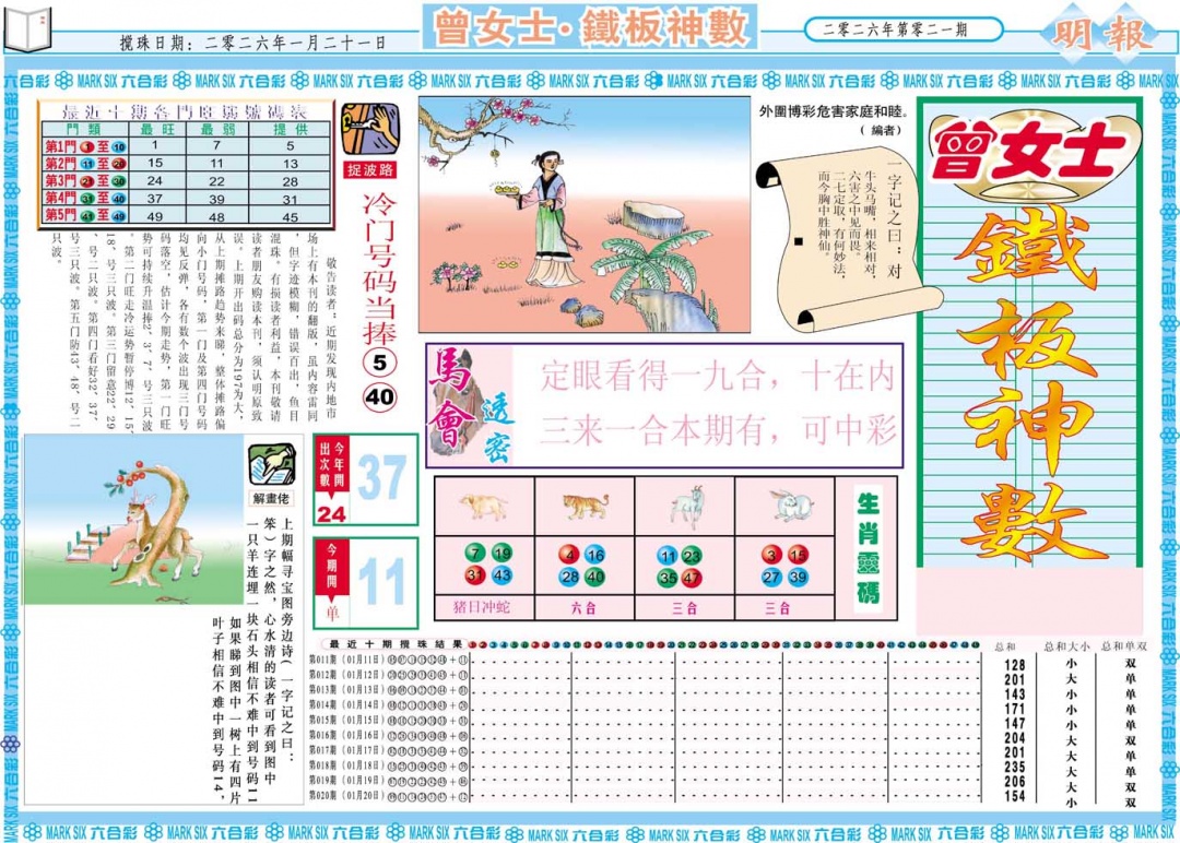 021期曾女士铁板神数A[图]