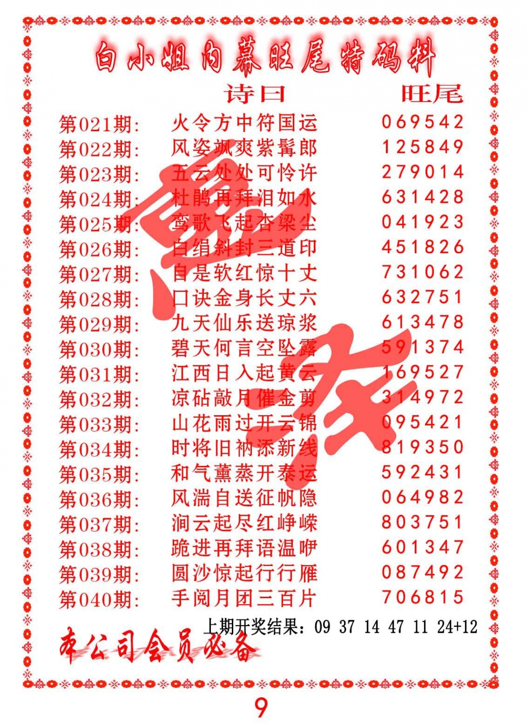 021期内幕旺尾特码料[图]