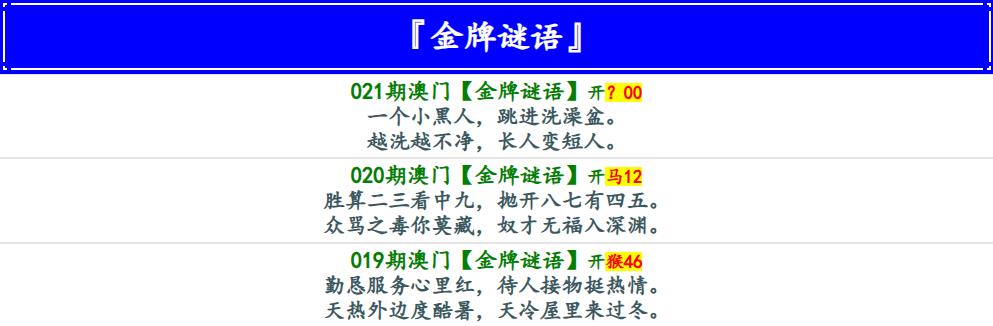 021期金牌谜语[图]