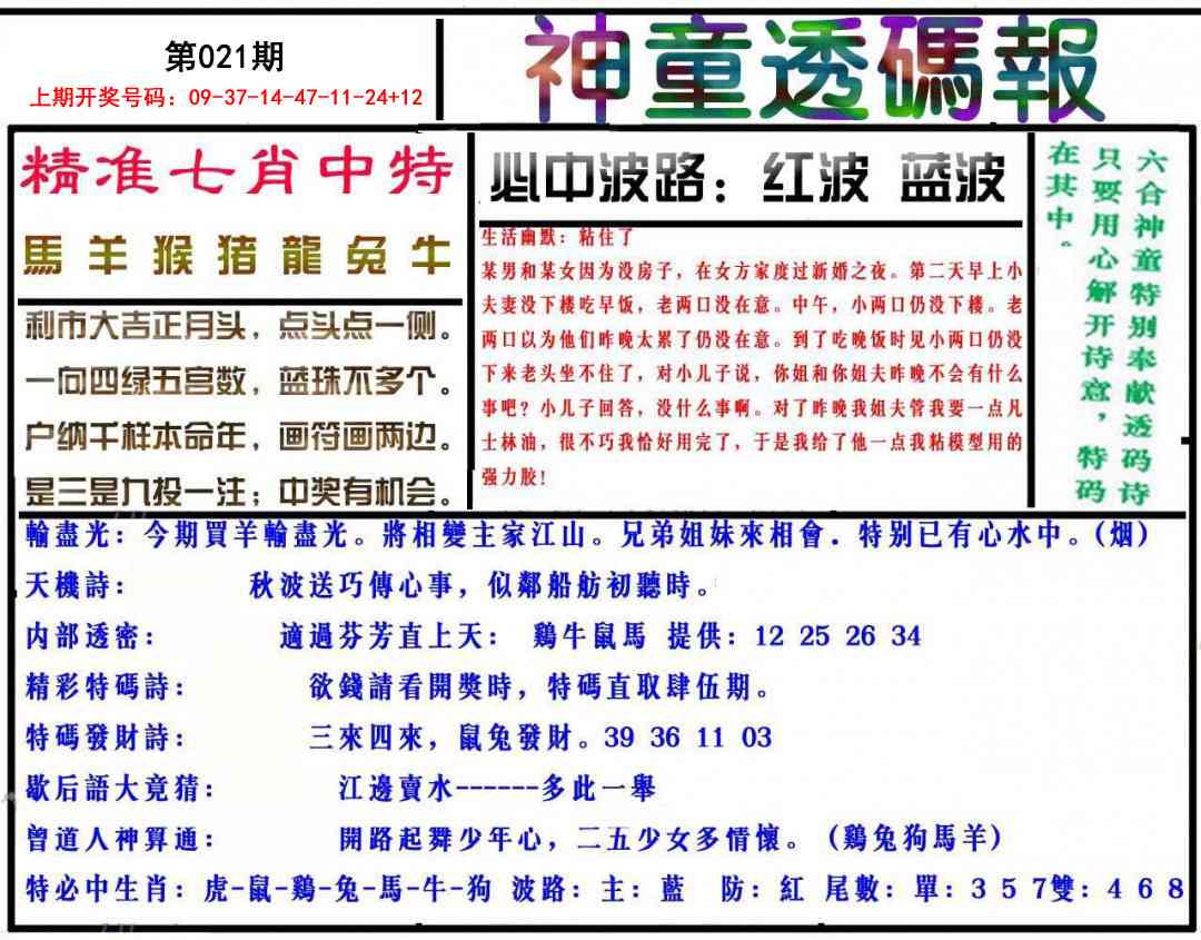 021期神童透码报[图]