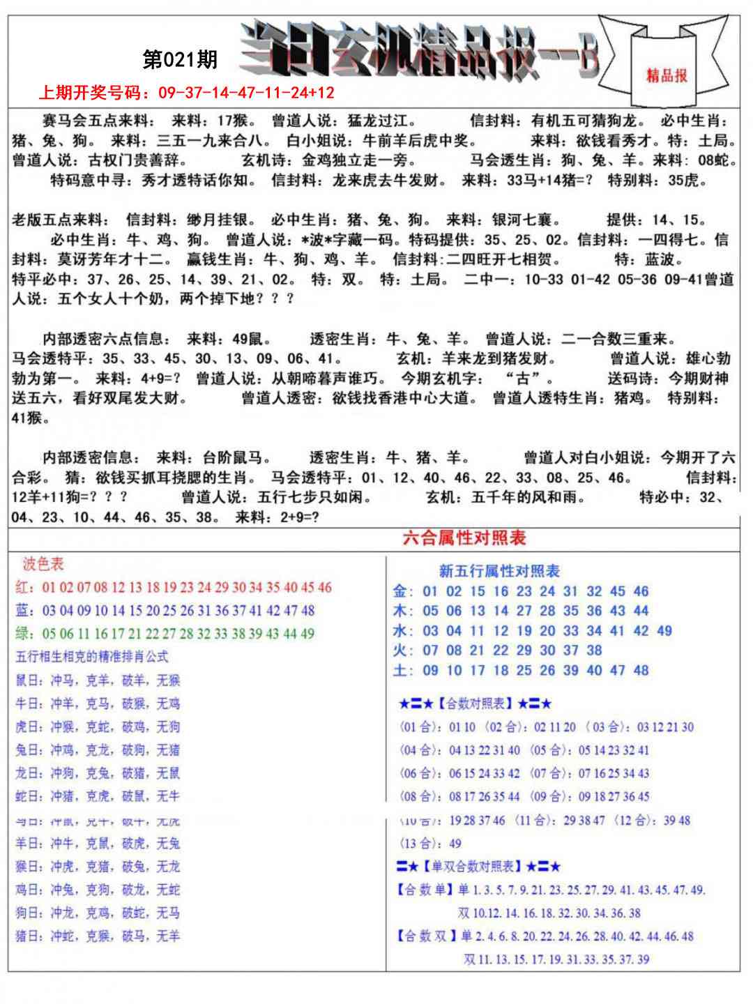 021期当日玄机精品报B[图]