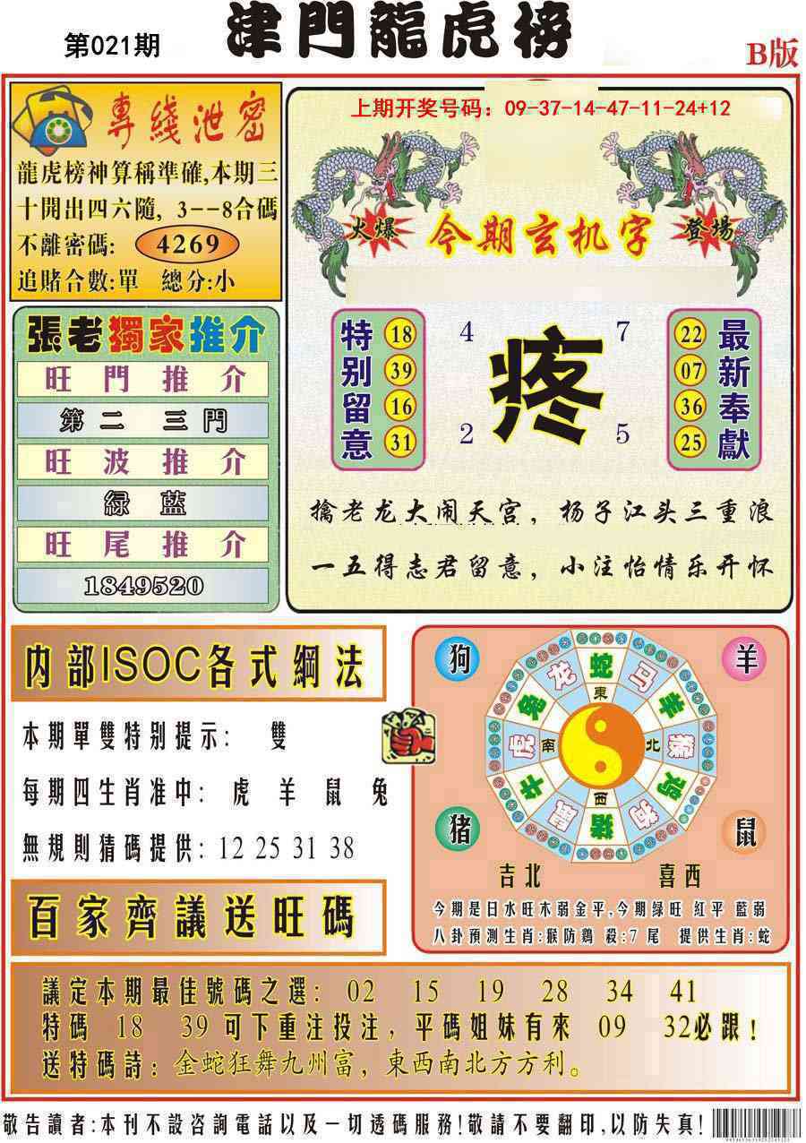 021期津门龙虎榜B[图]